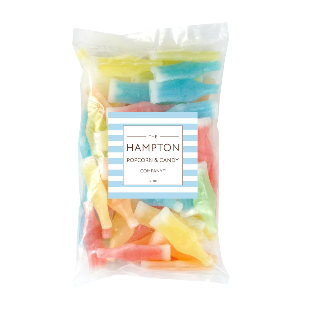 Retro packaging of Hampton Popcorn Company wax bottle candy evokes vintage gift charm.