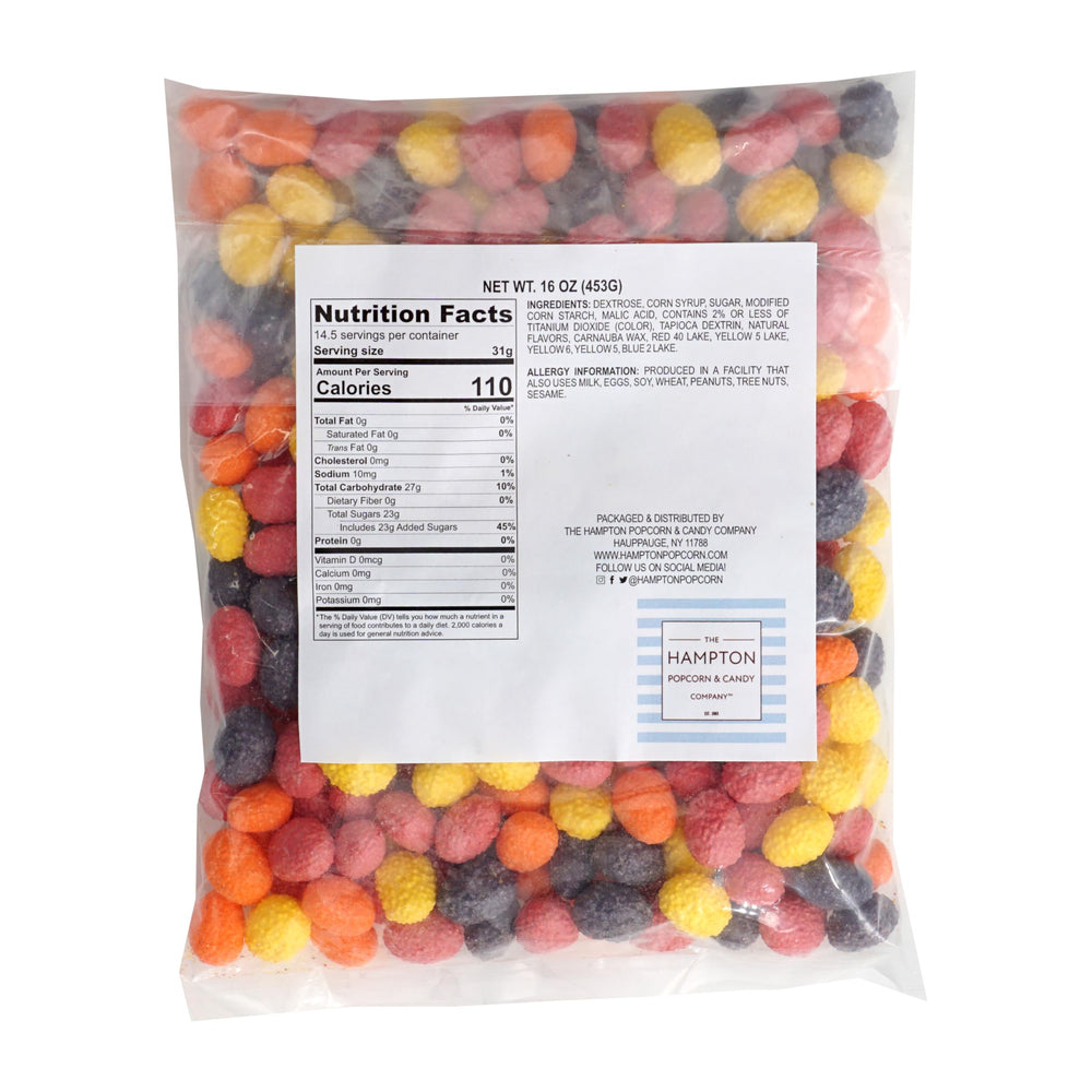 The Hampton Popcorn Company fruity chewy center with crunchy candy shell.