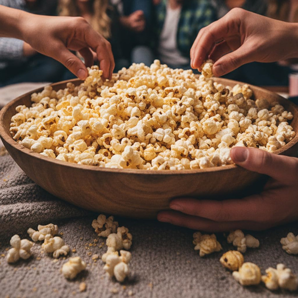 Mushroom kernels paired with cheddar dust for easy, tasty snacks