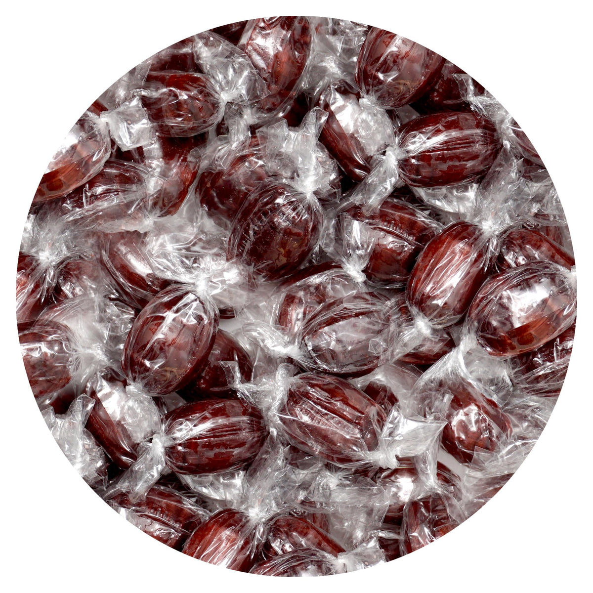 The Hampton Popcorn Company Root Beer Barrels bulk bag with about 65 pieces.