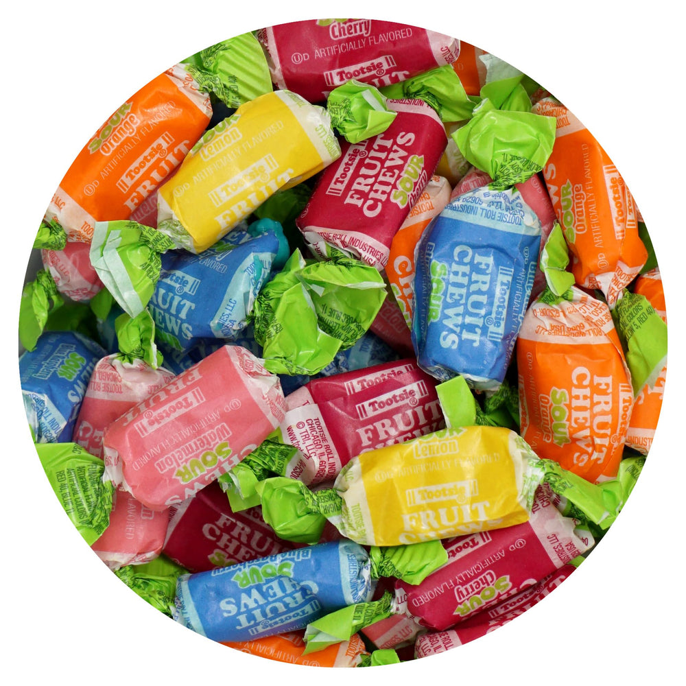 The Hampton Popcorn Sour Tootsie Fruit Chews cherry – tangy flavor perfect for sharing at gatherings.
