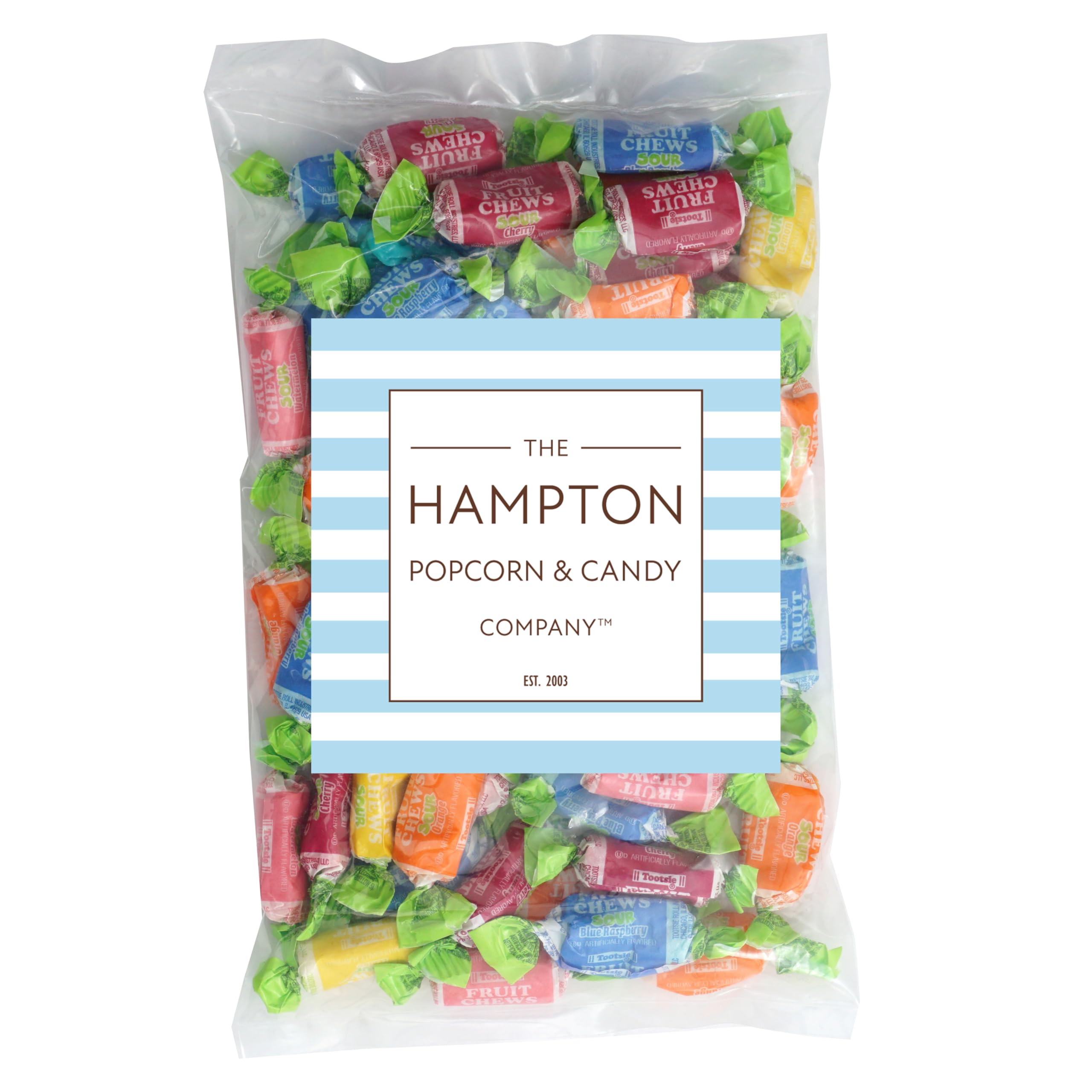 The Hampton Popcorn Sour Tootsie Fruit Chews orange – zesty bite-sized treats ideal for party bowls.