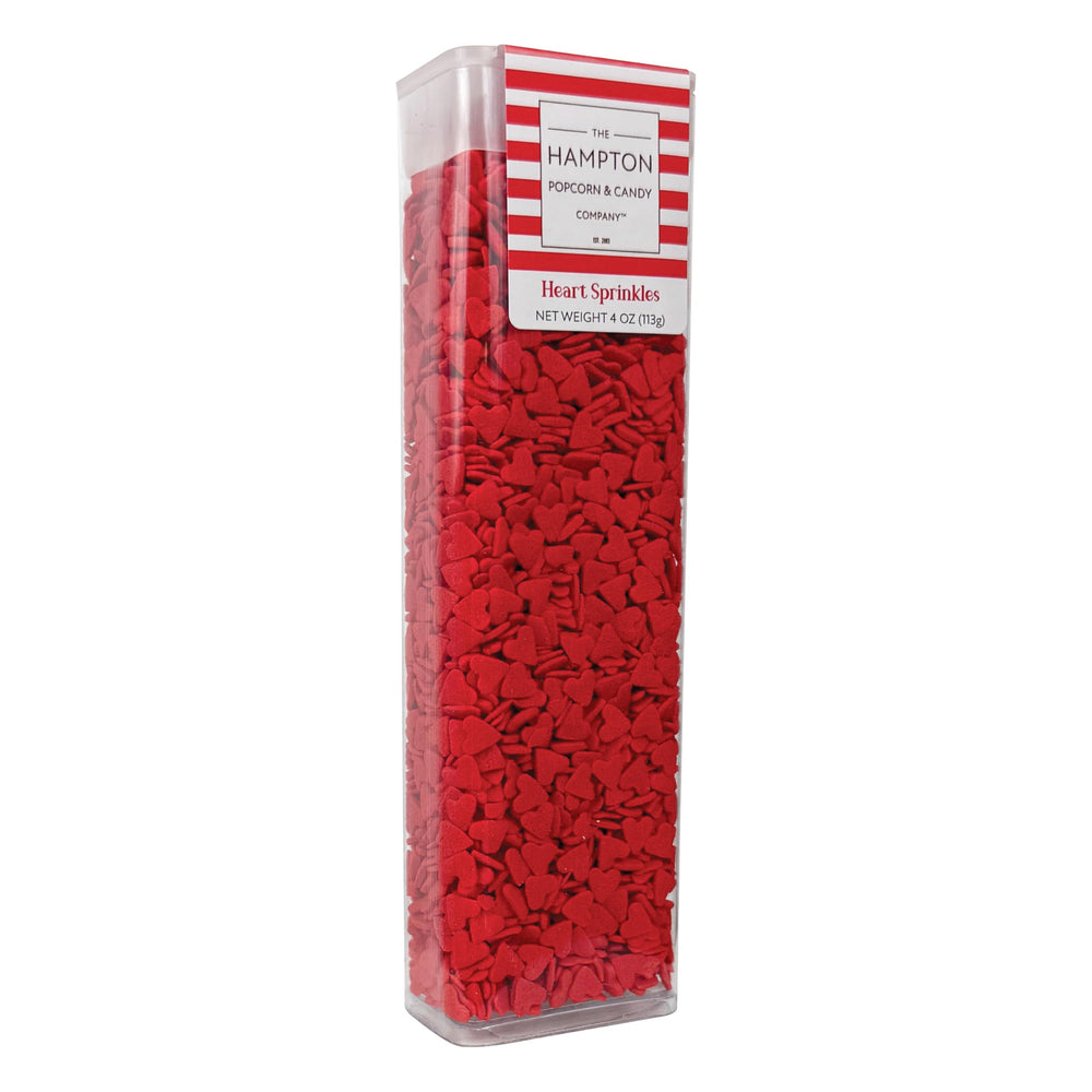 The Hampton Red Hearts Sprinkles for cake decorating add a festive color touch to desserts.