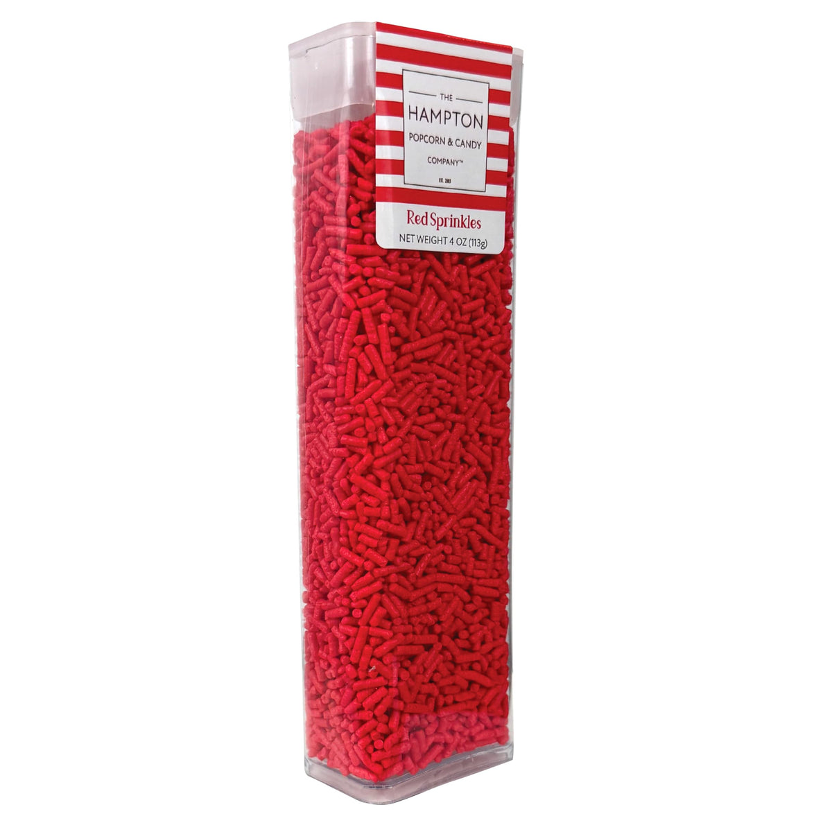 The Hampton bright red sprinkles jar ready for cake decorating and celebration.