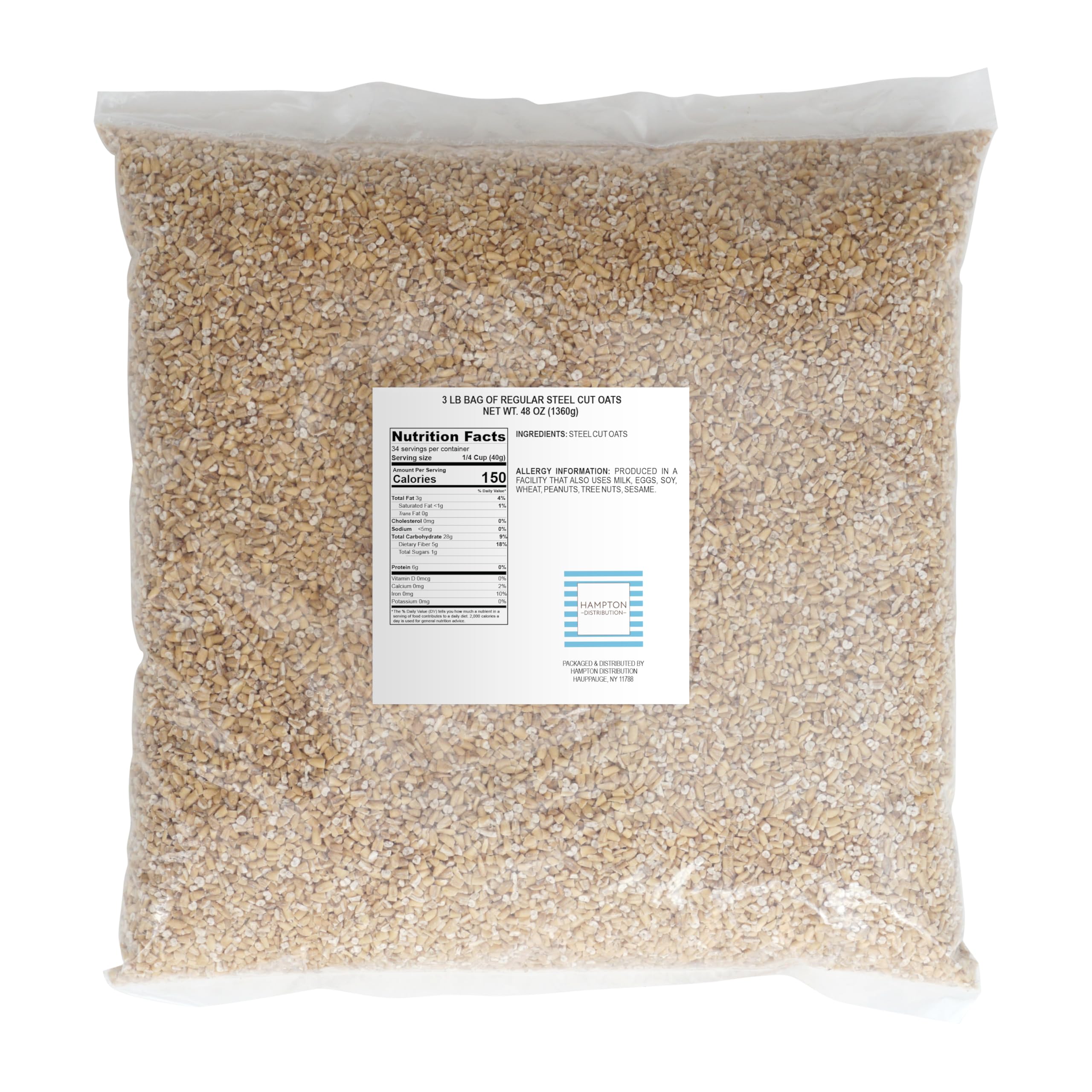 Hampton Steel Cut Oats texture close-up highlights dense, chewy bite for morning bowls.