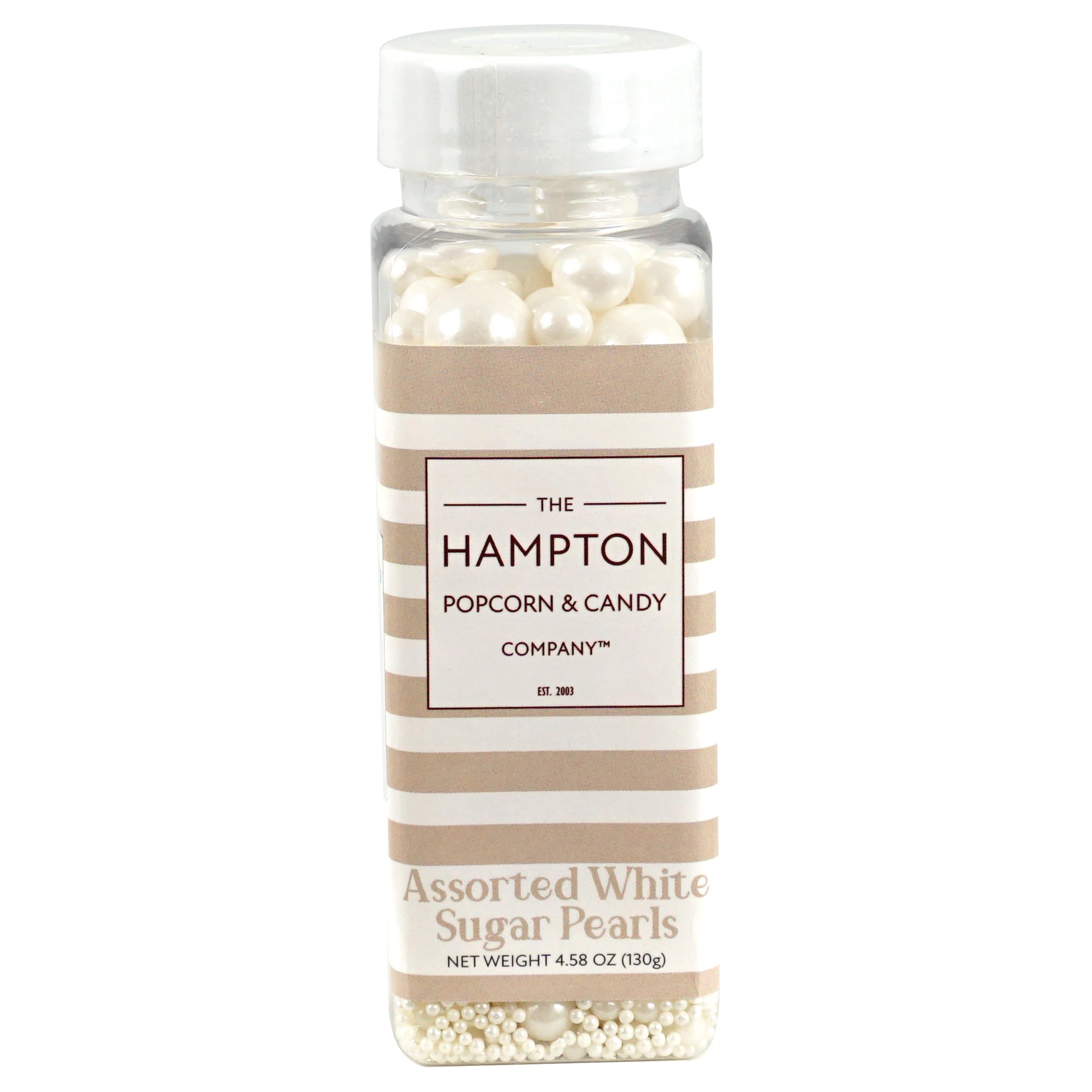 The Hampton Sugar Pearls on a cake presentation for elegant white sprinkles.