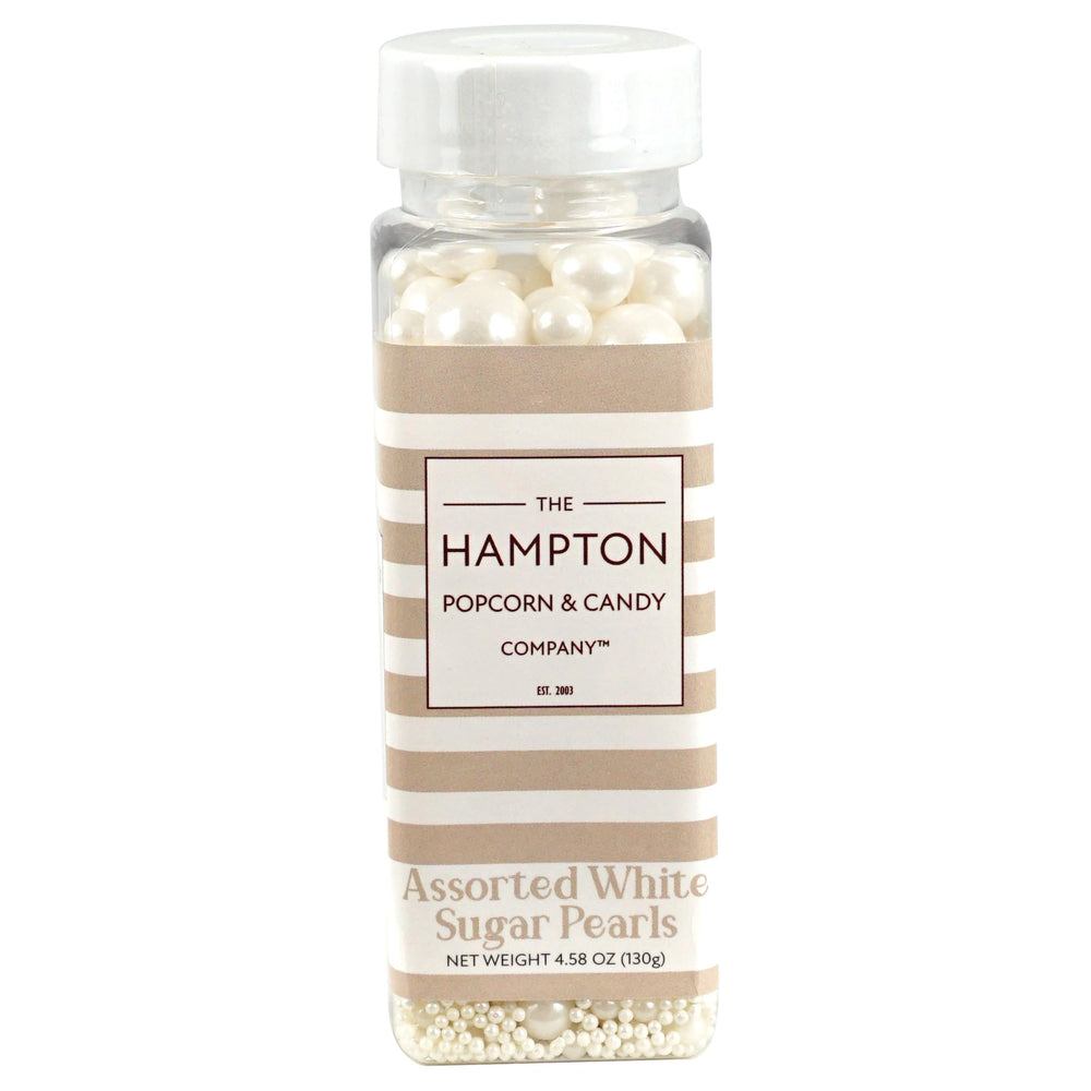 The Hampton Sugar Pearls on a cake presentation for elegant white sprinkles.