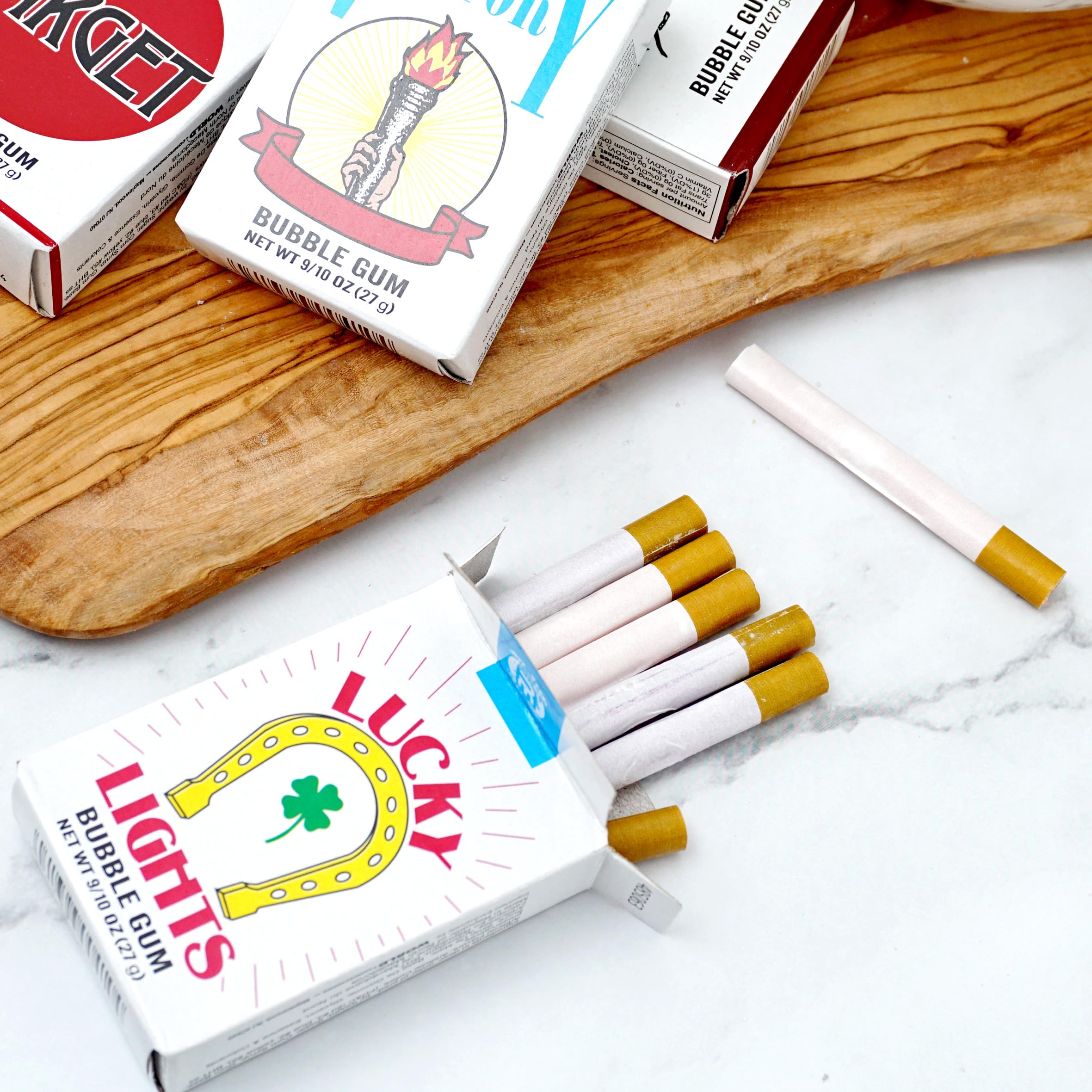 Bubble gum cigarette flavor burst image, ideal for retro snacking and gift ideas.