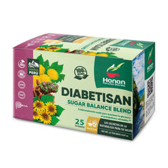 Hanan Deabetisan box front featuring Peruvian herbal tea packaging for daily balance.