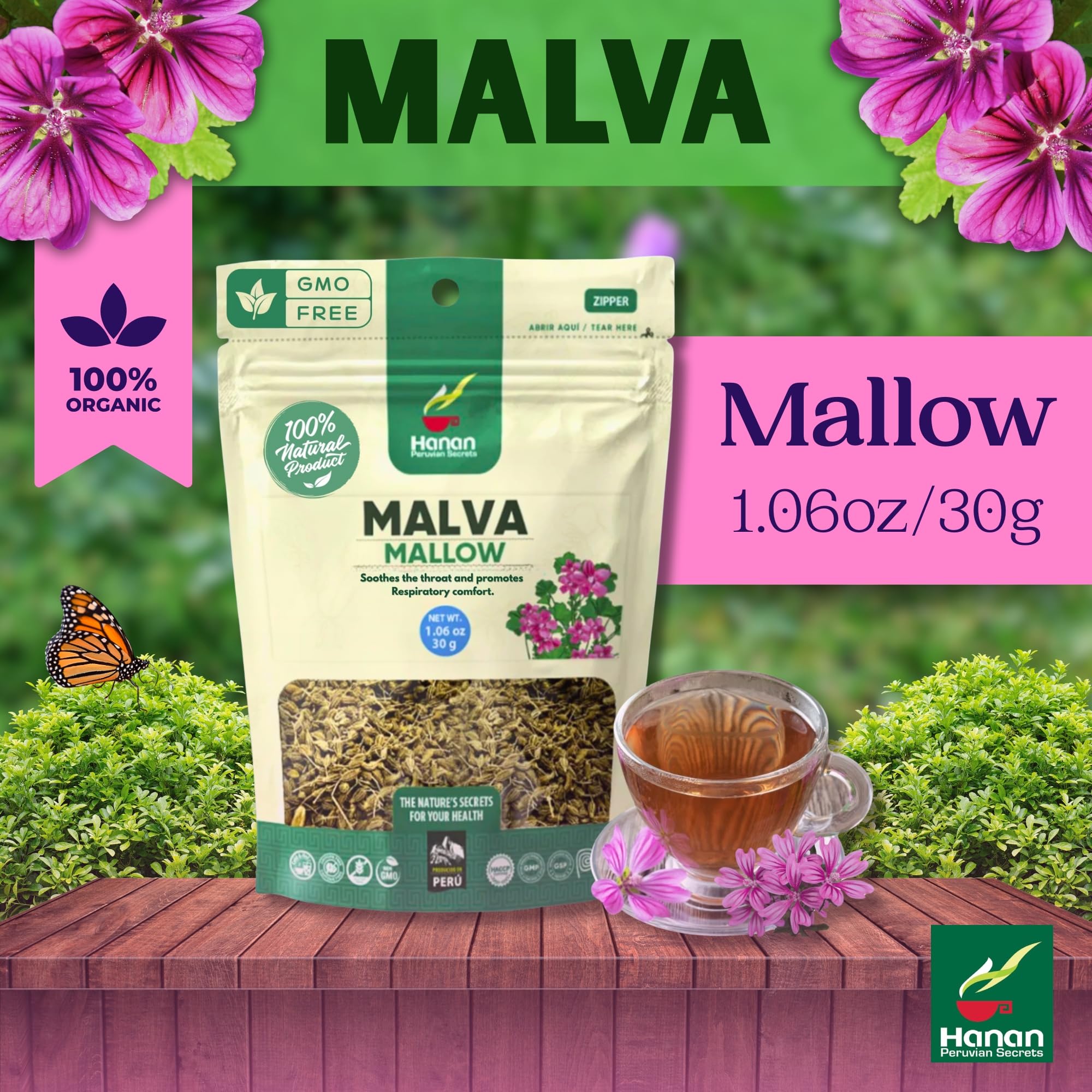 Hanan Mallow Tea dried leaves close-up showing natural texture and premium quality.