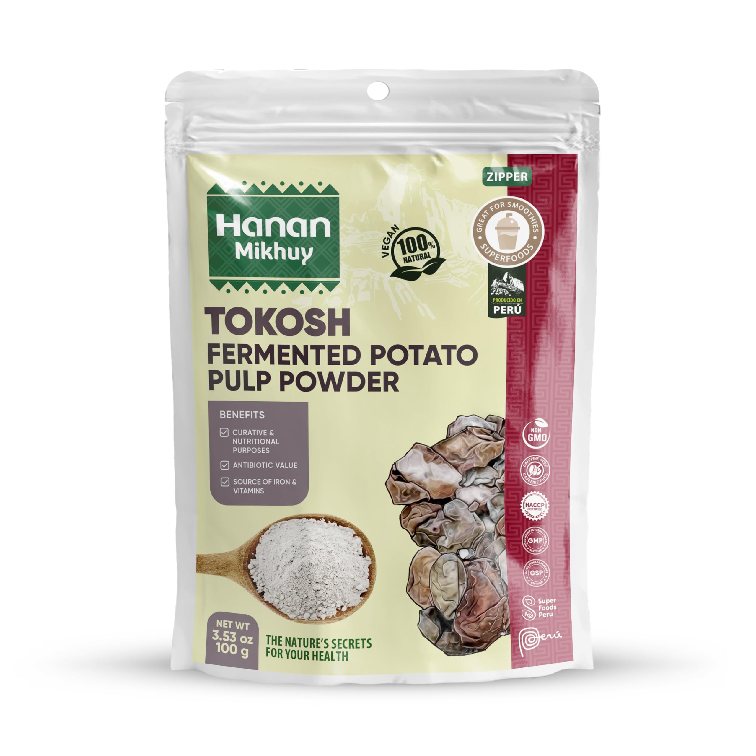 HANAN MIKHU Tokosh powder in a tin supports digestive health and clean, GMO-free ingredients.