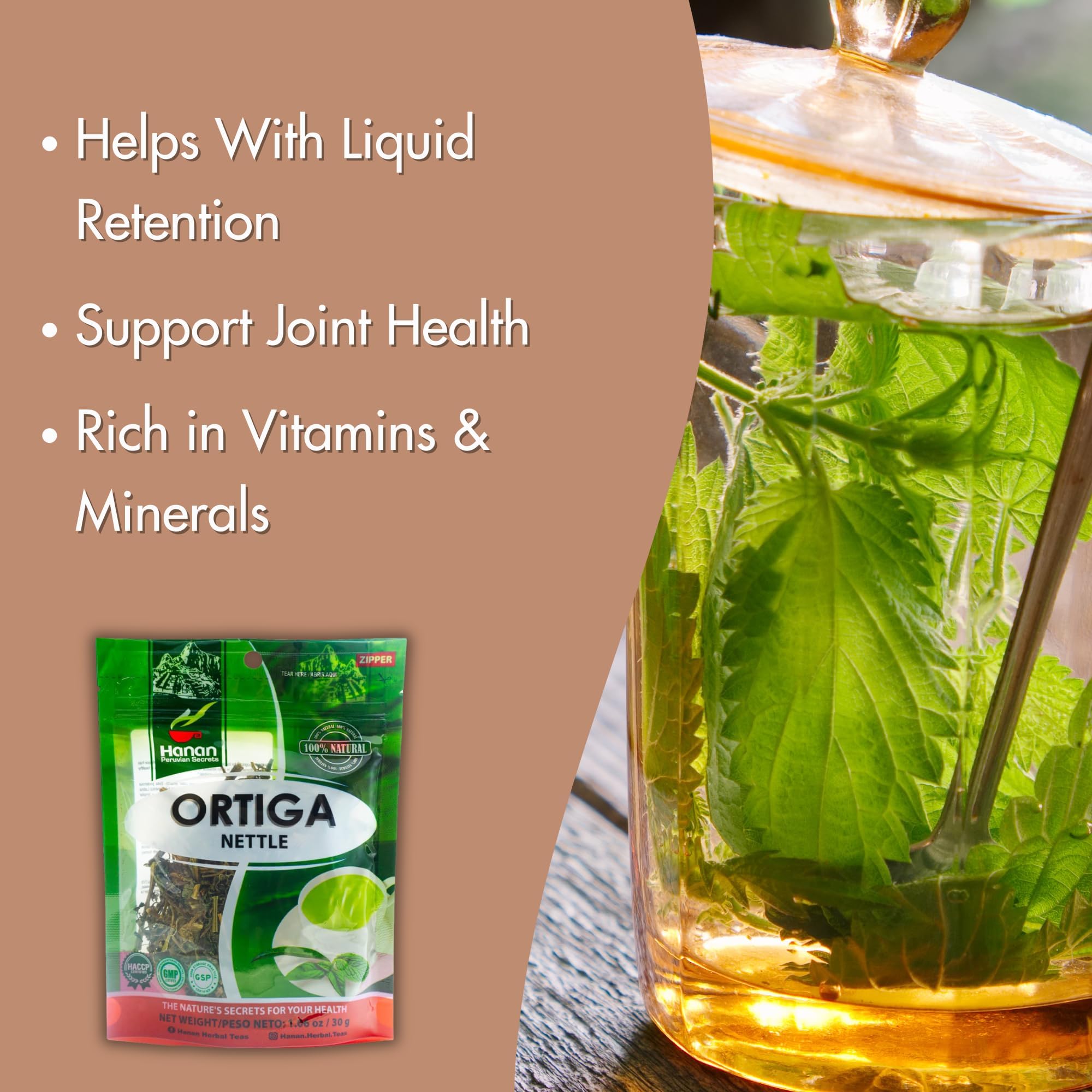 Hanan Nettle Tea Te de Ortiga authentic flavor close-up, traditional herbal heritage for mindful sipping