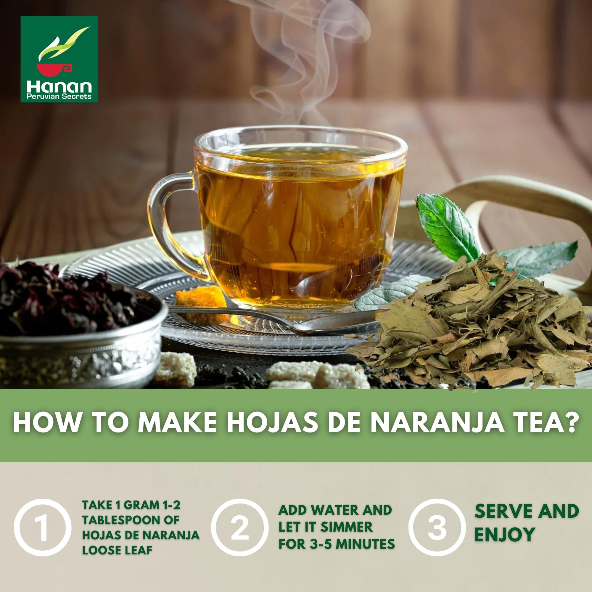 Hanan Orange Tea directly sourced from Peruvian farmers for freshness.