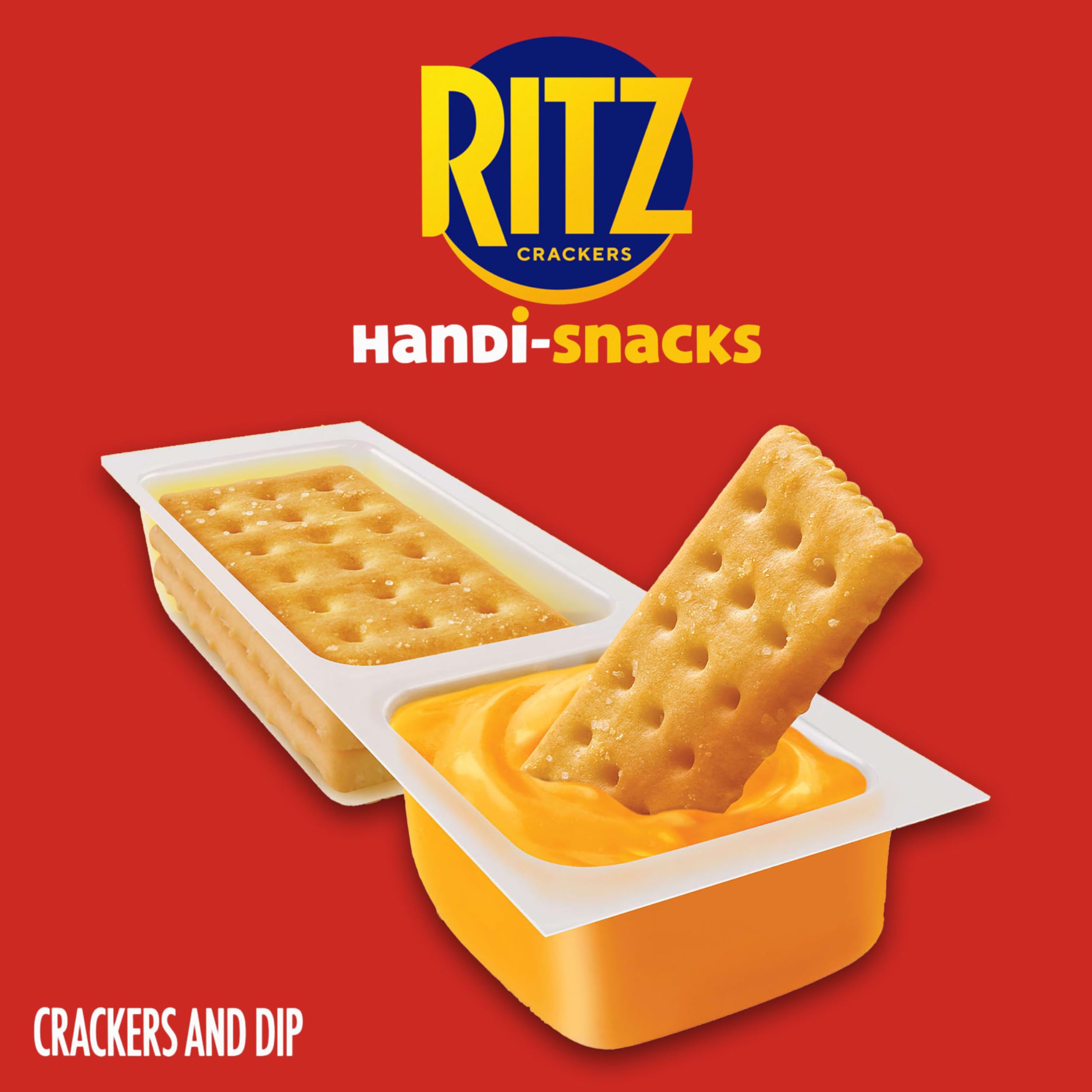 Creamy cheese dip poured over Ritz Handi-Snacks crackers for dipping.