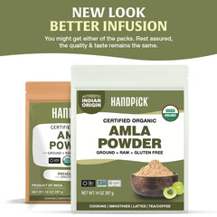 HANDPICK Amla Powder spoon-dispensing setup for quick use
