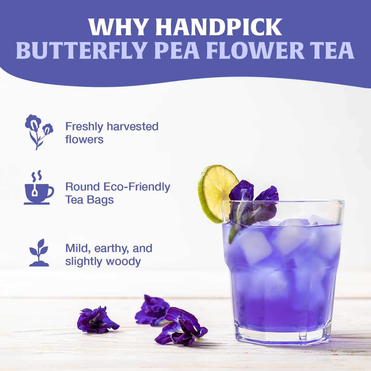 HANDPICK Butterfly Pea Dried Flowers highlight natural color and aroma