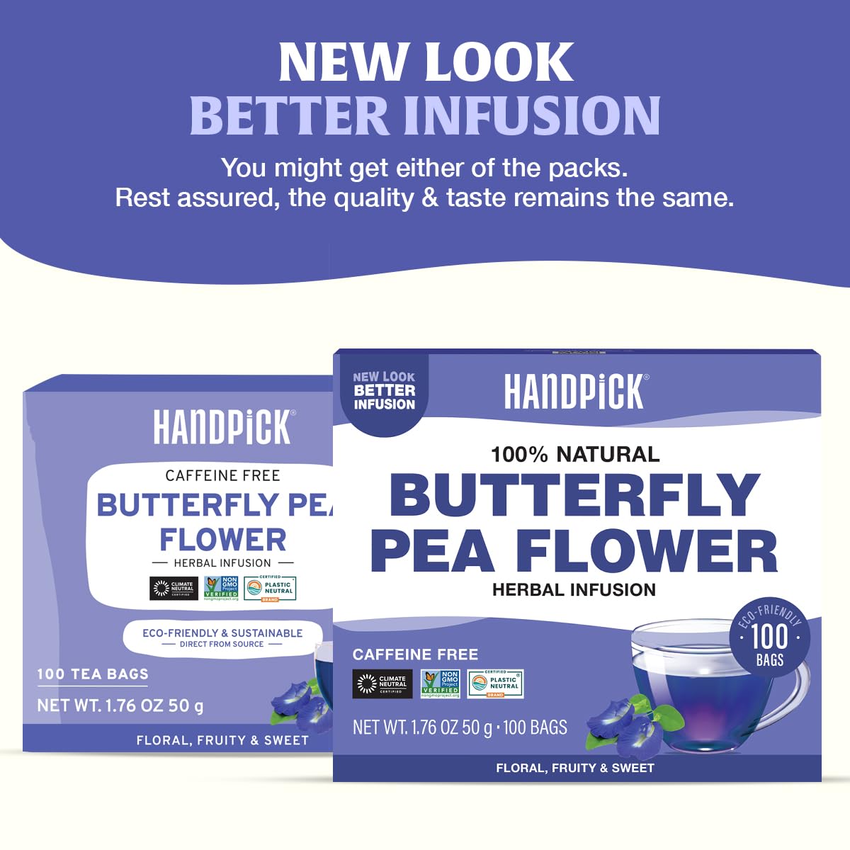 HANDPICK Butterfly Pea Tea cup steeping reveals a vivid blue infusion ideal for creative beverages
