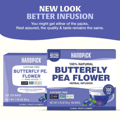 HANDPICK Butterfly Pea Tea cup steeping reveals a vivid blue infusion ideal for creative beverages