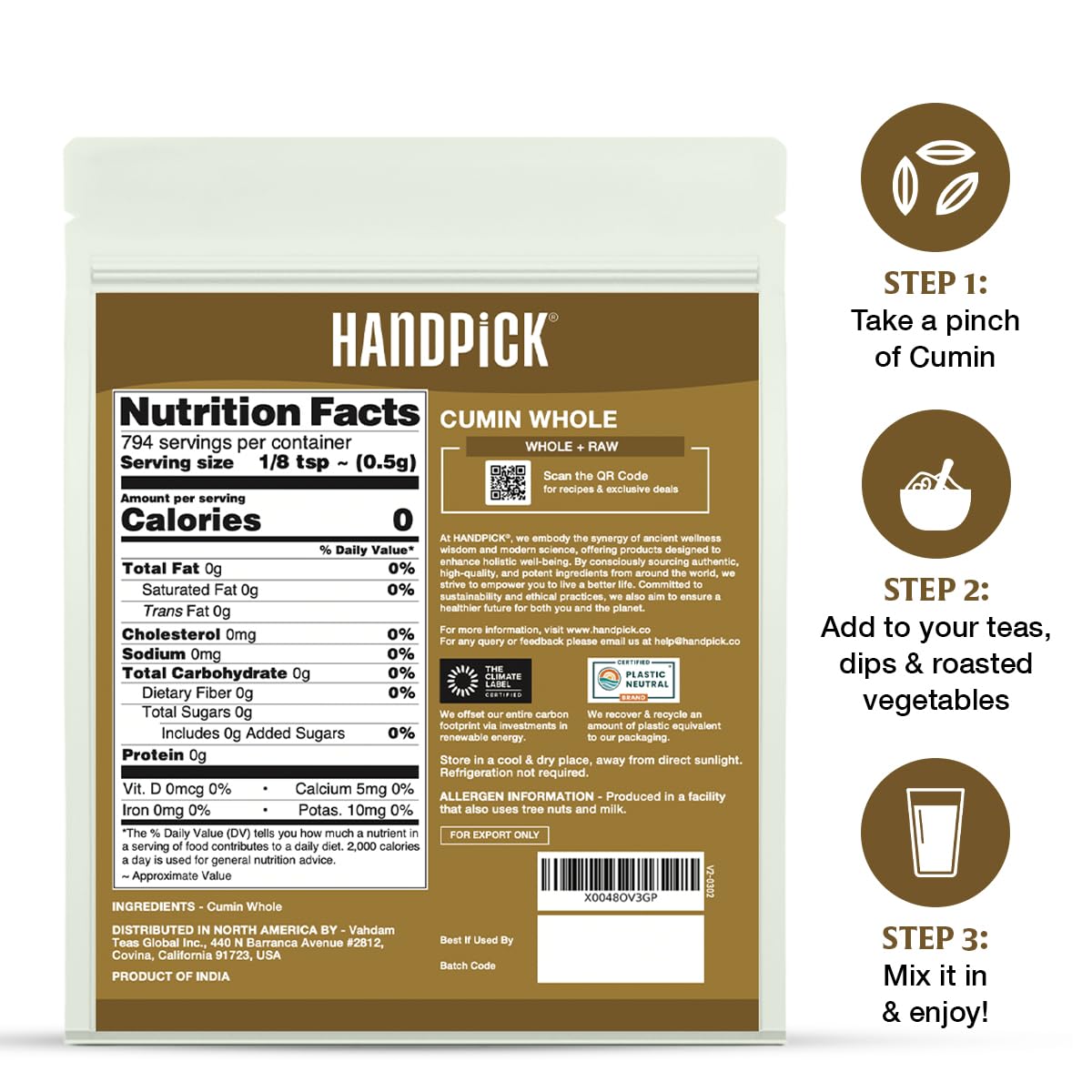 HANDPICK whole cumin seeds closeup show earthy, nutty aroma ideal for curries and beans