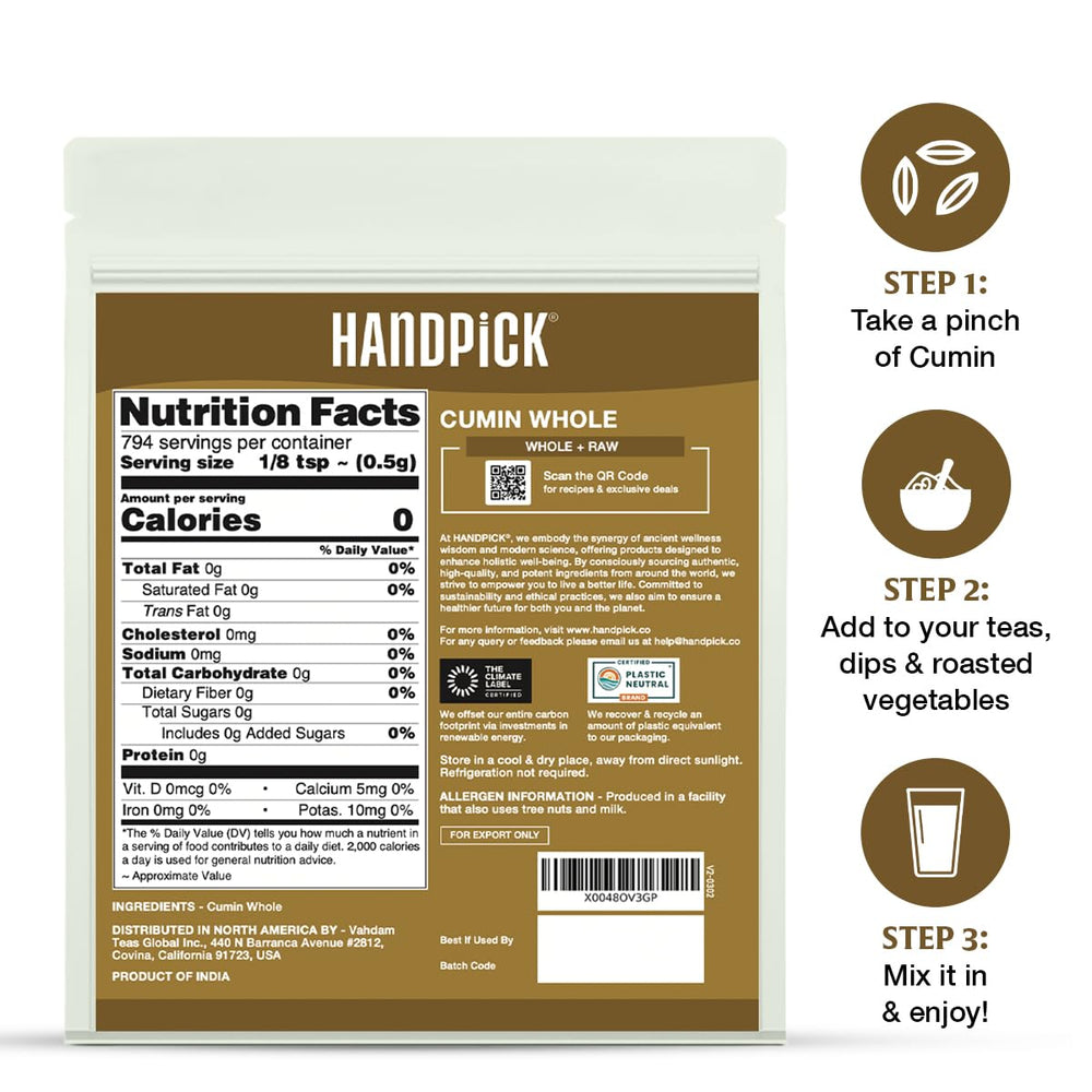 HANDPICK whole cumin seeds closeup show earthy, nutty aroma ideal for curries and beans