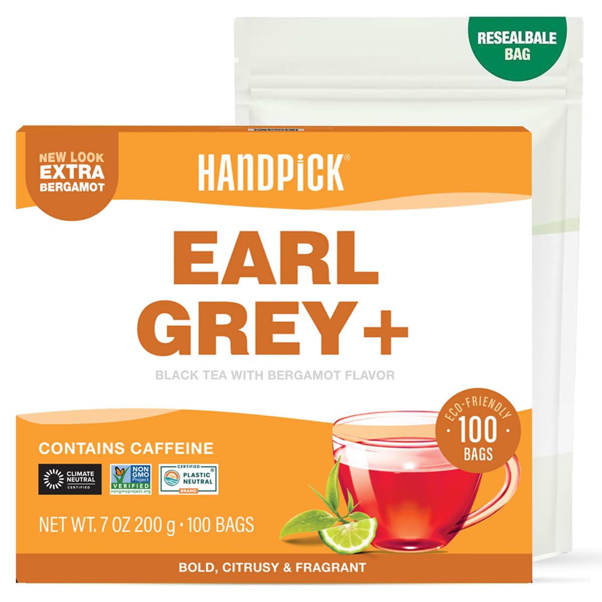 HANDPICK Earl Grey tea bags packaging exudes premium quality.