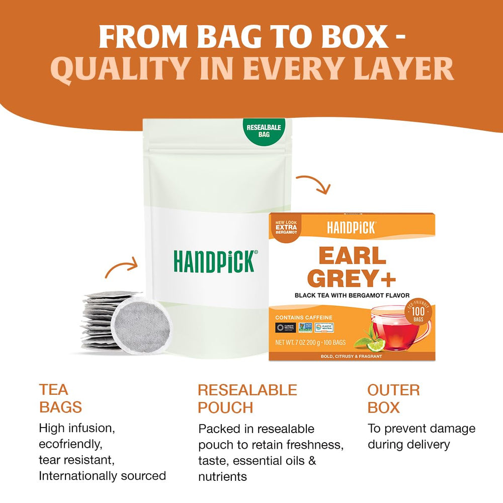 Milk optional HANDPICK Earl Grey tea complements a creamy cup.
