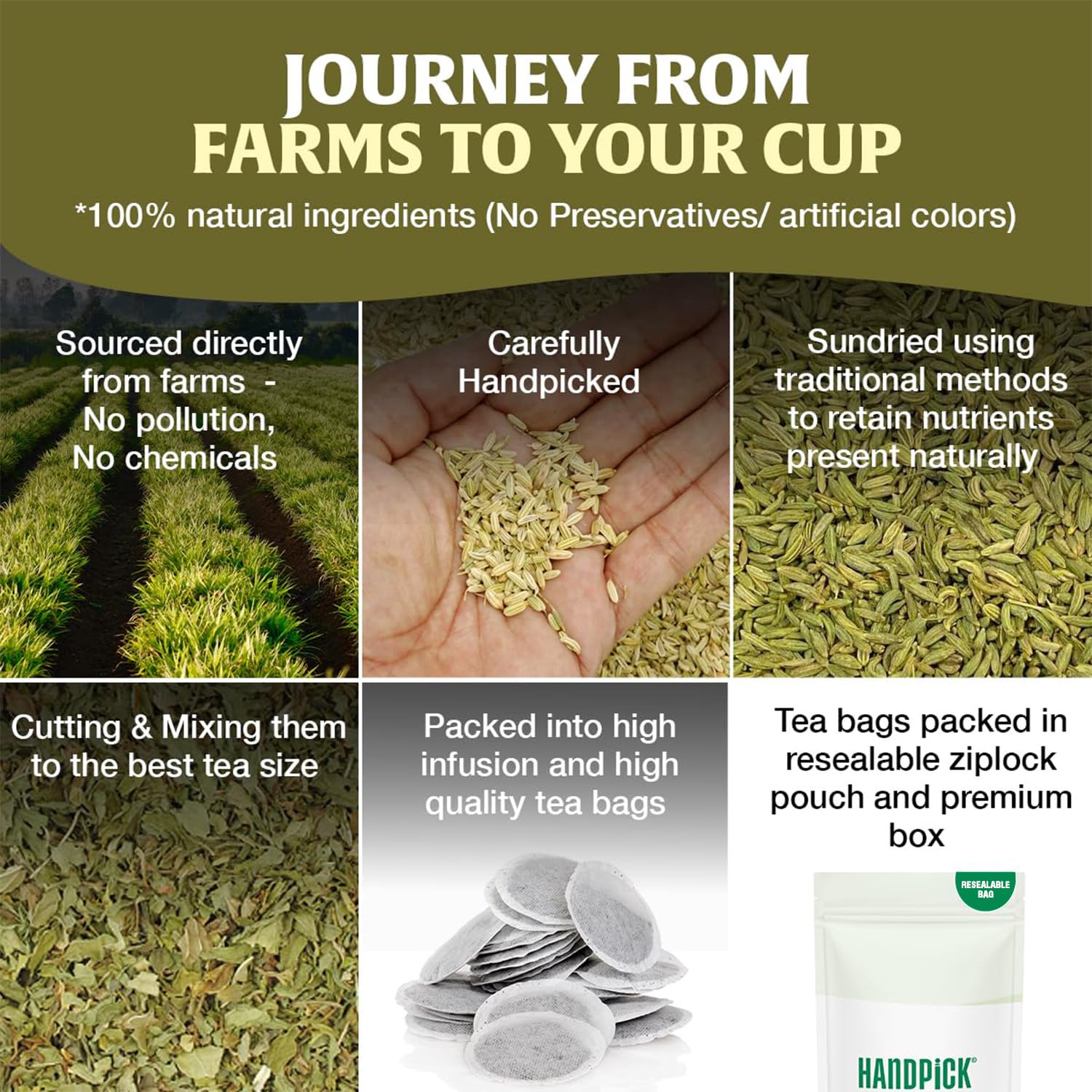HANDPICK eco-conscious tea bags without dyes ensure pure infusion