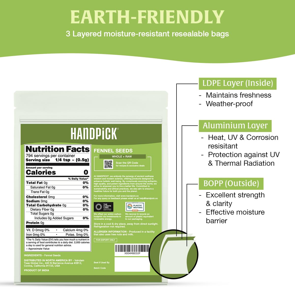 HANDPICK fennel seeds 397g packaging highlighting pantry freshness