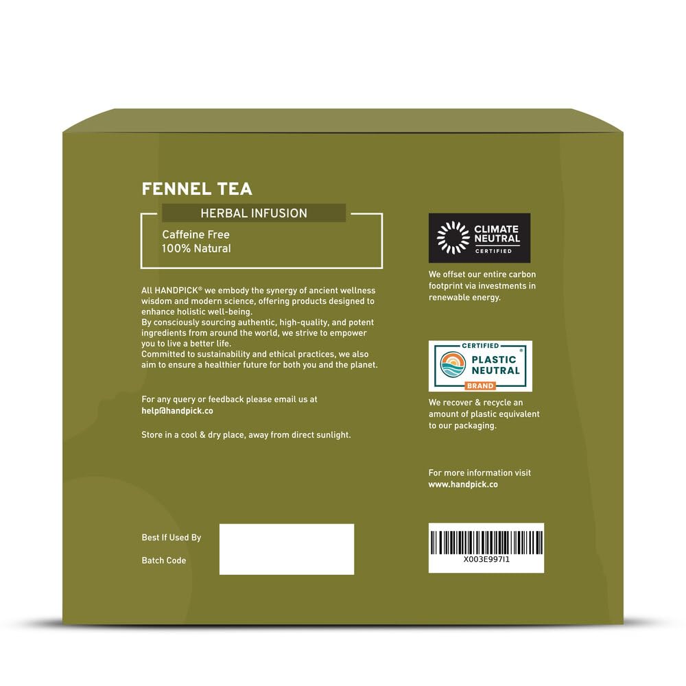 HANDPICK allergen-info label on fennel tea packaging for transparency
