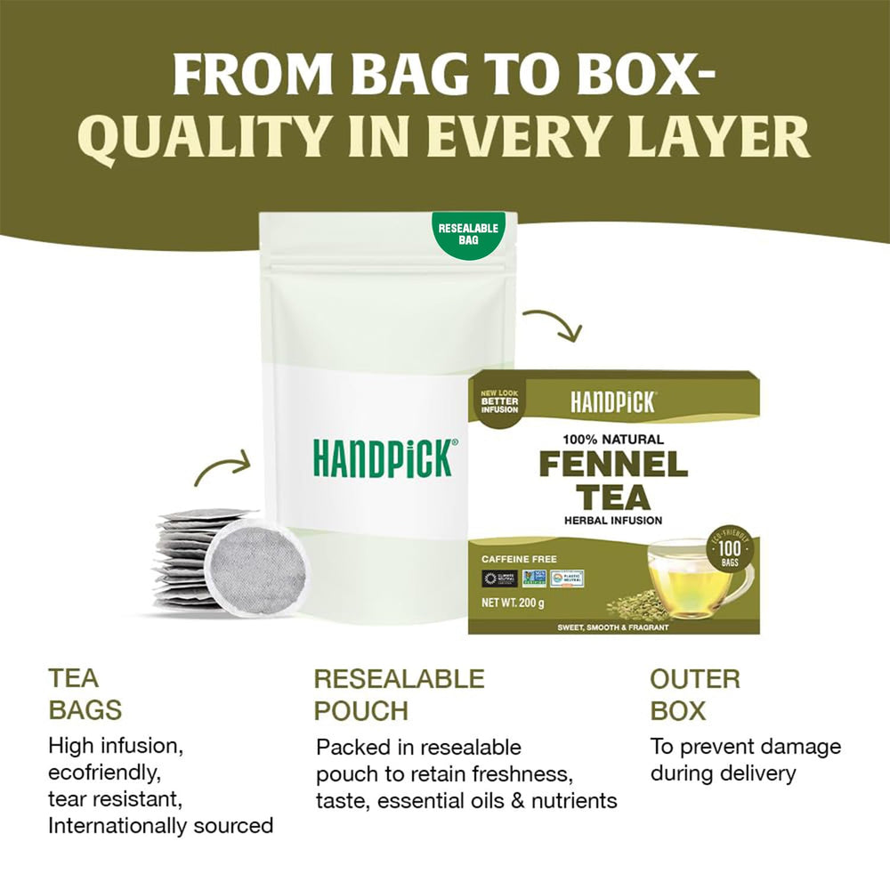 HANDPICK fennel tea bag brewing a caffeine-free relaxing moment