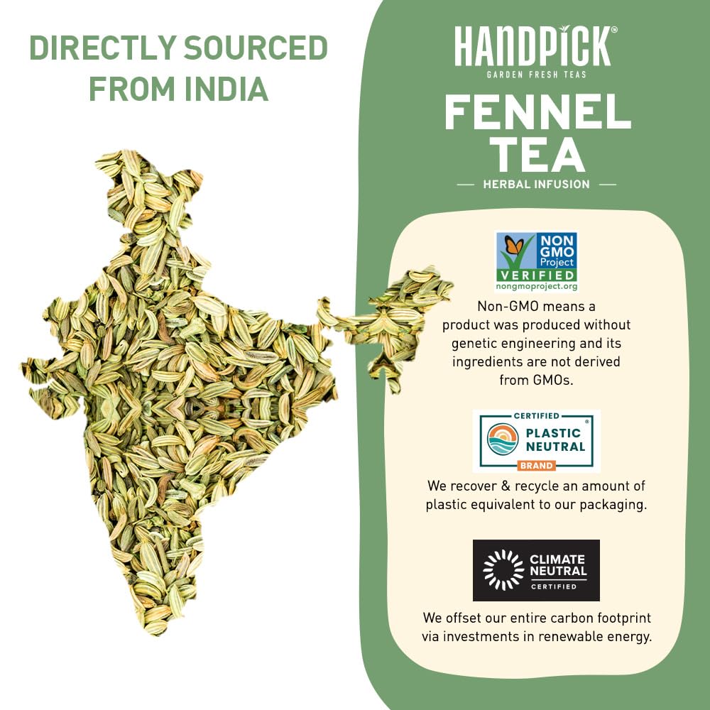HANDPICK fennel tea bags beside a sunlit mug ready to enjoy