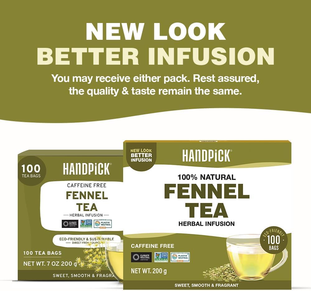 HANDPICK fennel tea bags close-up showing slightly sweet notes