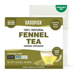 HANDPICK fennel tea bags with smooth aroma rising from a cup