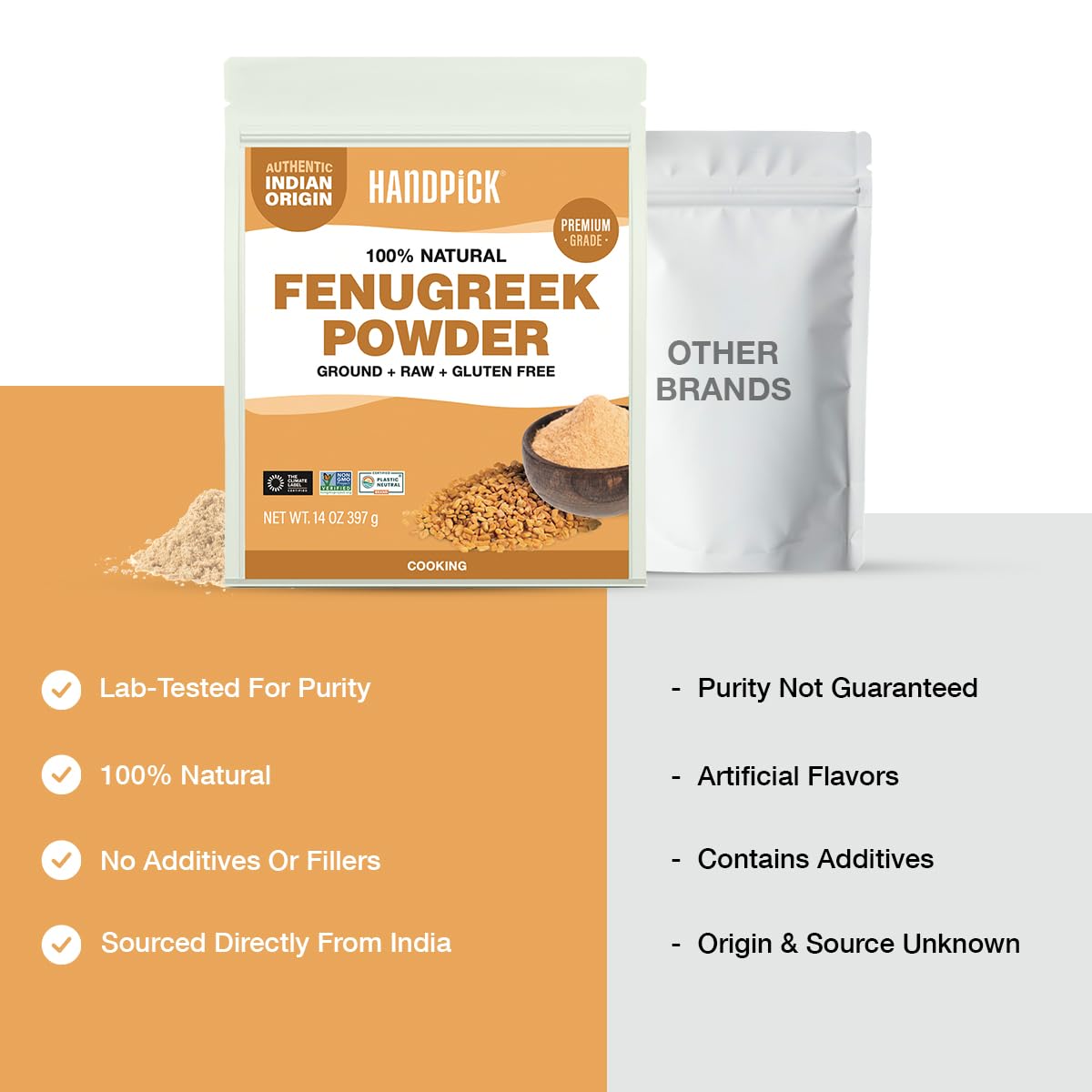 Close-up of HANDPICK fenugreek powder texture and aroma