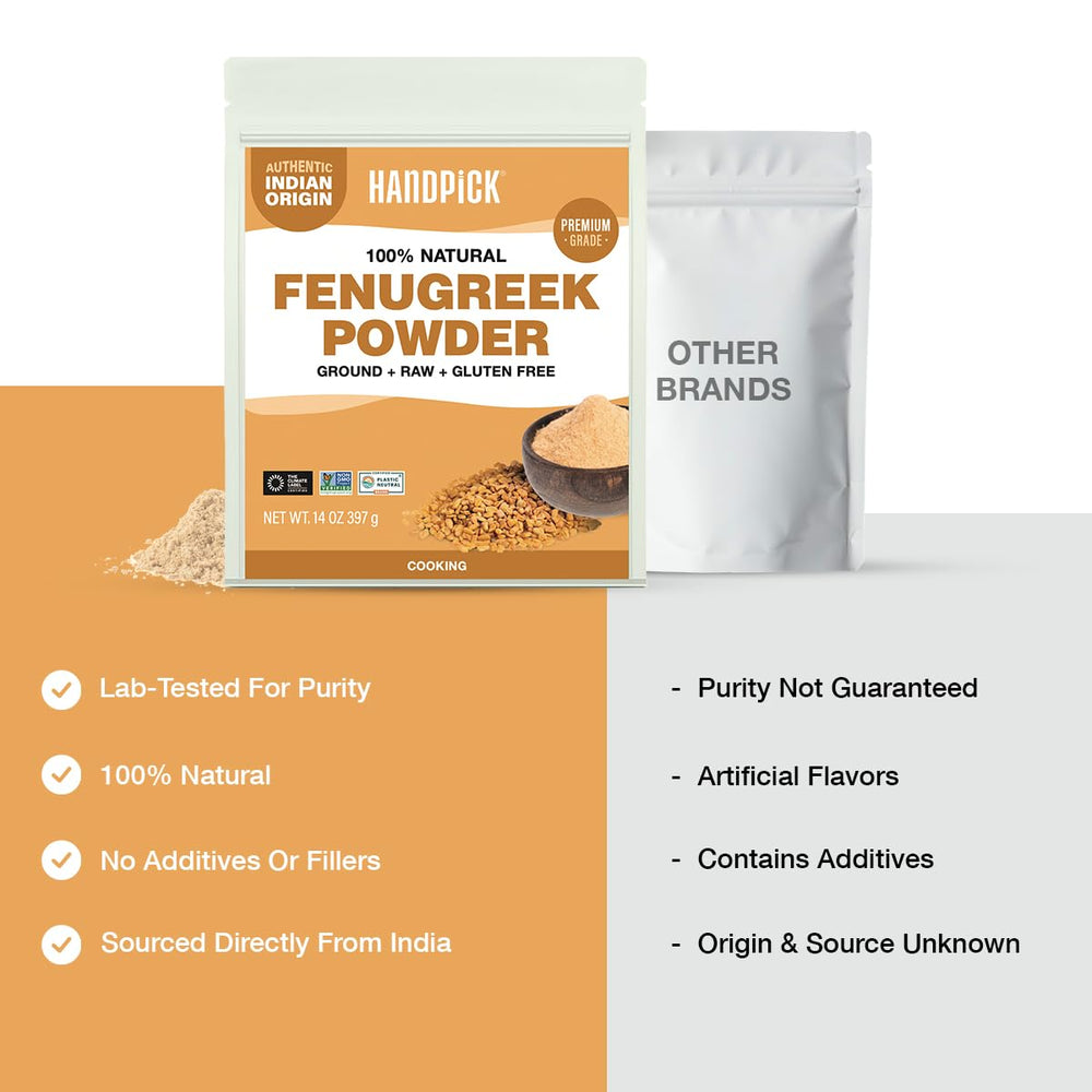 Close-up of HANDPICK fenugreek powder texture and aroma