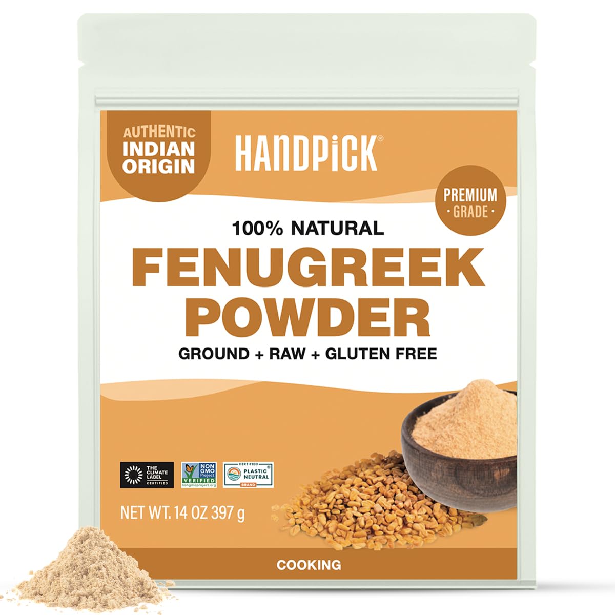 HANDPICK Fenugreek powder jar releasing rich aroma for savory dishes