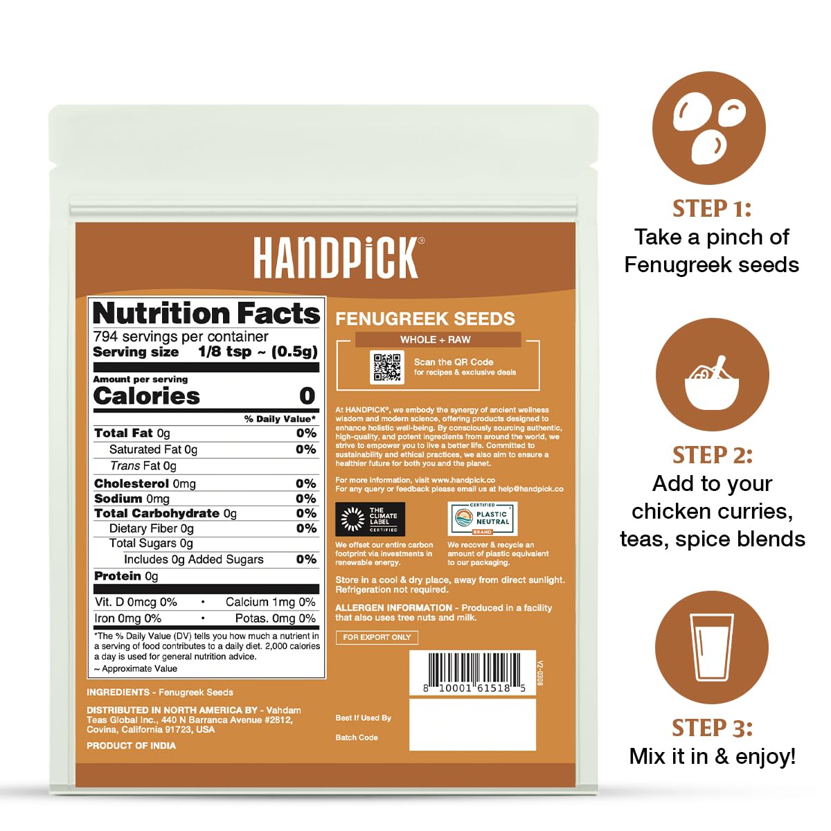 HANDPICK fenugreek seeds sourced from Rajasthan harvests in a modern pack