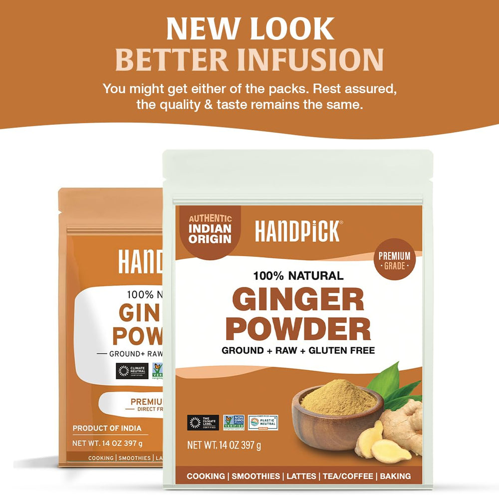 HANDPICK Ginger Powder ground texture closeup shows vibrant, fine spice