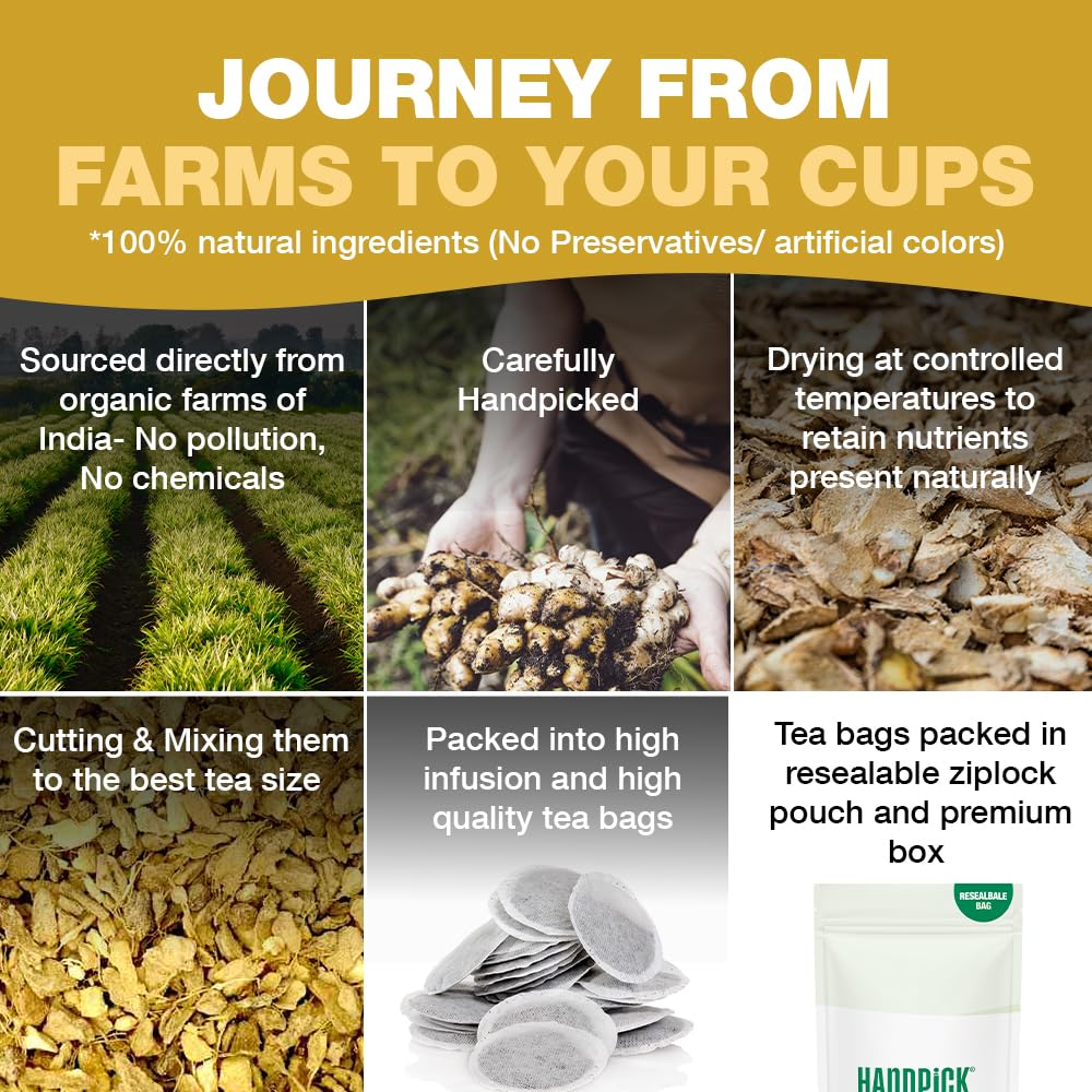 HANDPICK Organic Ginger Tea Bags gluten-free label for allergy-conscious shoppers.