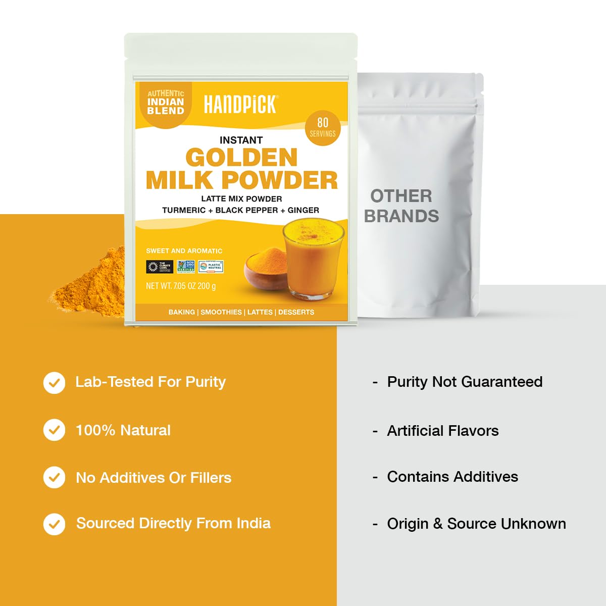 HANDPICK Golden Milk Powder dairy-free friendly option for warm drinks.