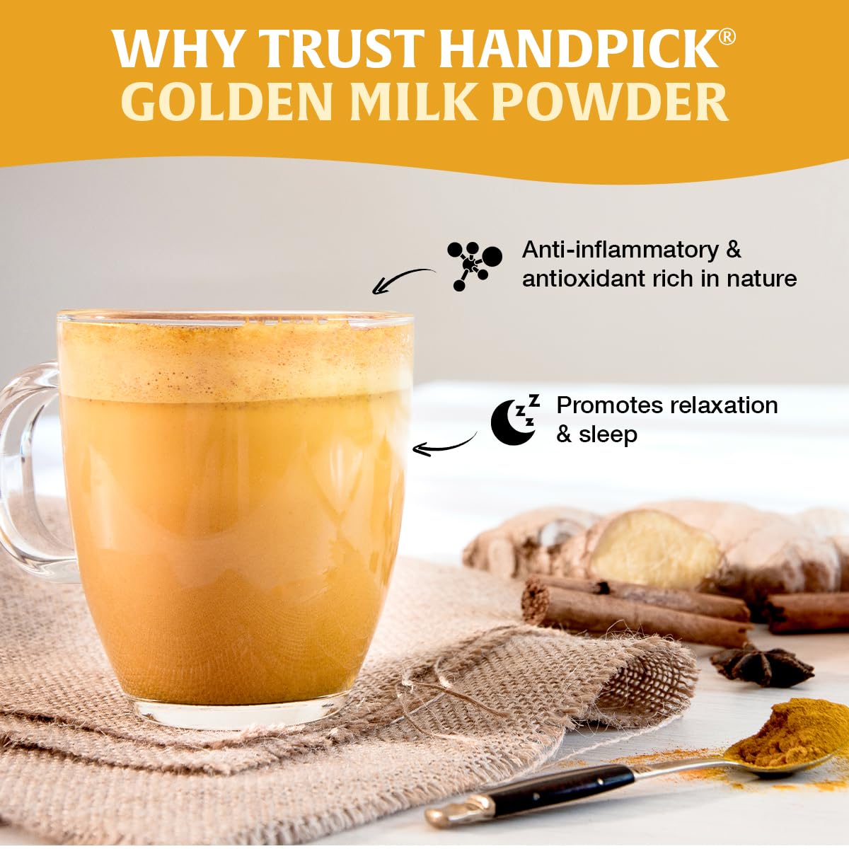 HANDPICK Golden Milk Powder ready-to-mix powder for a quick mug.