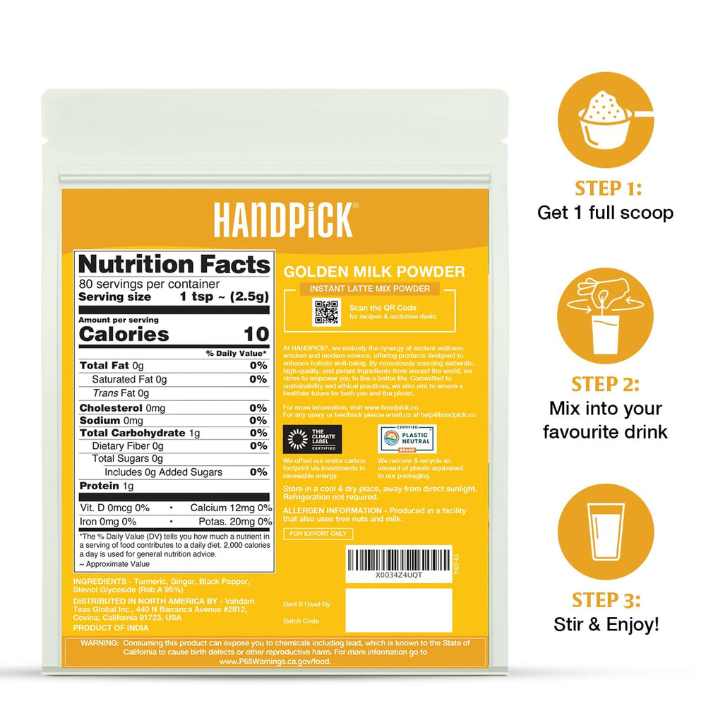 HANDPICK Golden Milk Powder spoon dispensing makes serving convenient.