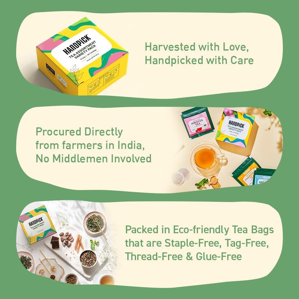 HANDPICK hibiscus tea bags providing vibrant color and a light tang.
