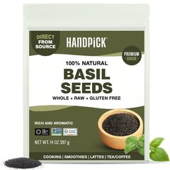 HANDPICK Holy Basil Seeds in resealable pouch for easy storage and versatile use.