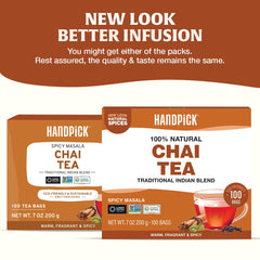 HANDPICK Masala Chai spice blend with cardamom and cinnamon offers depth.