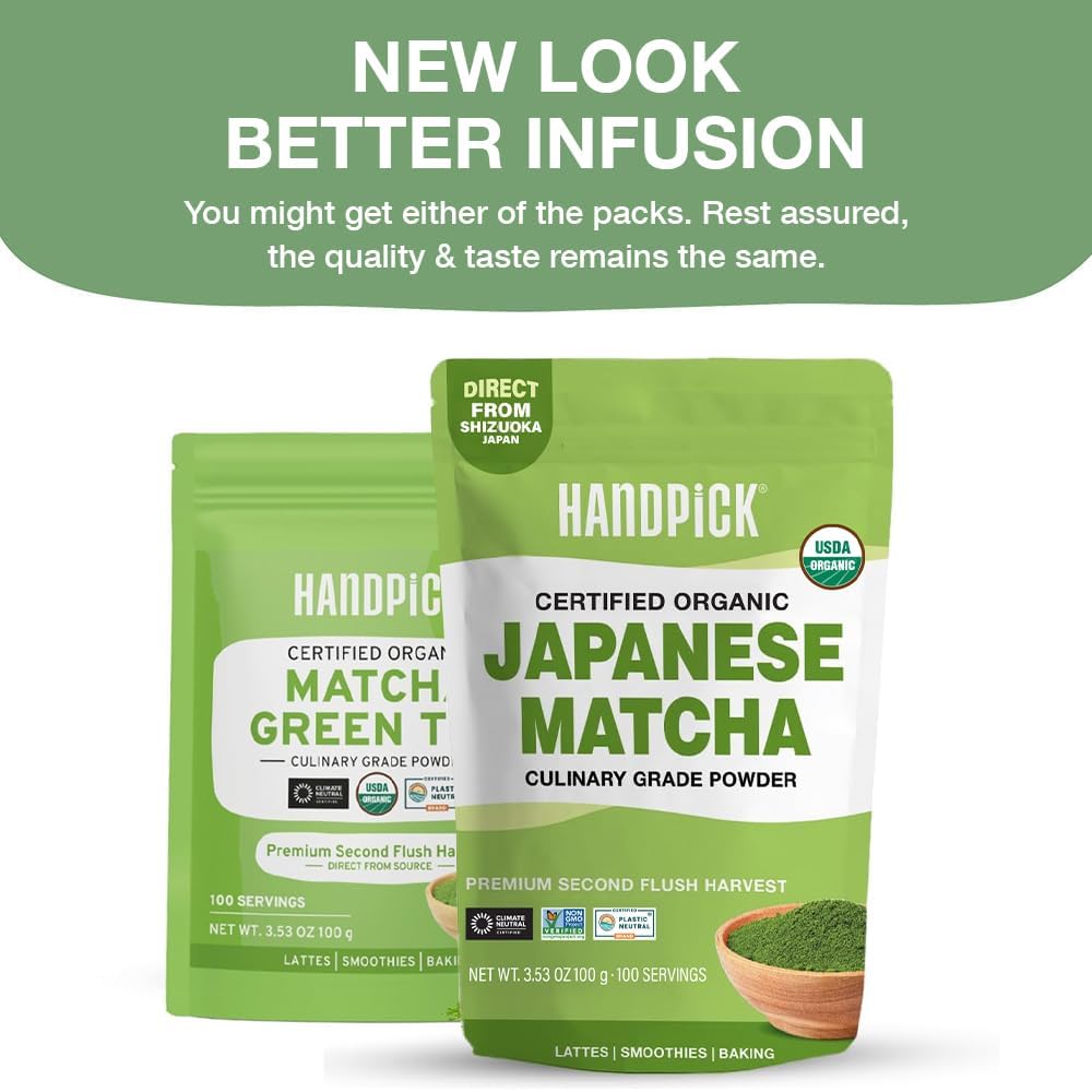 HANDPICK Matcha powder with bamboo whisk for a quick energizing ritual.
