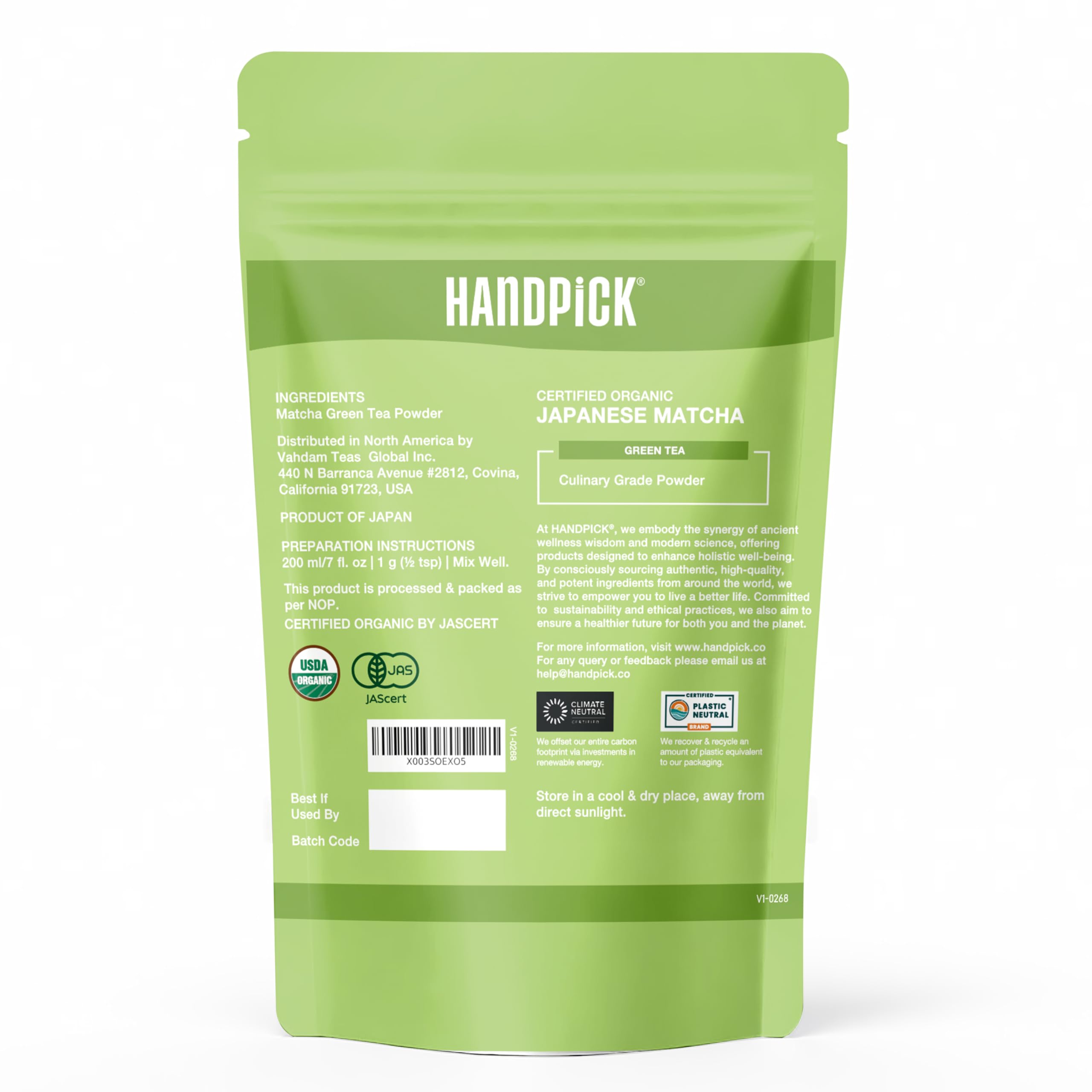 HANDPICK Fine ground Matcha dust shot suitable for smooth preparations.