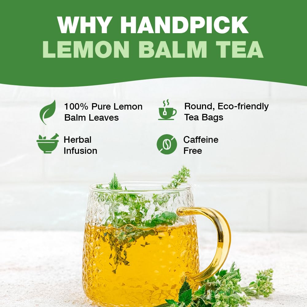 HANDPICK Lemon Balm Tea Bags packaging in premium tin for shelf appeal.