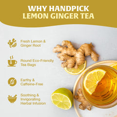HANDPICK Lemon Ginger Tea carbon-neutral branding on packaging.
