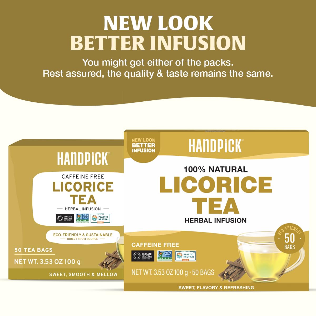 HANDPICK Licorice Root Tea bag steeping releases soothing aroma in hot water.